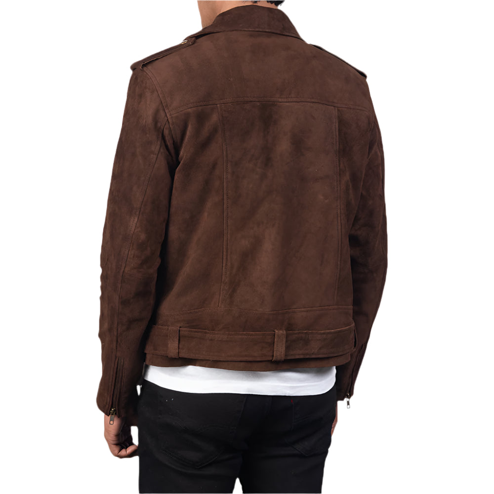 Braune Wildleder-Bikerjacke für Herren