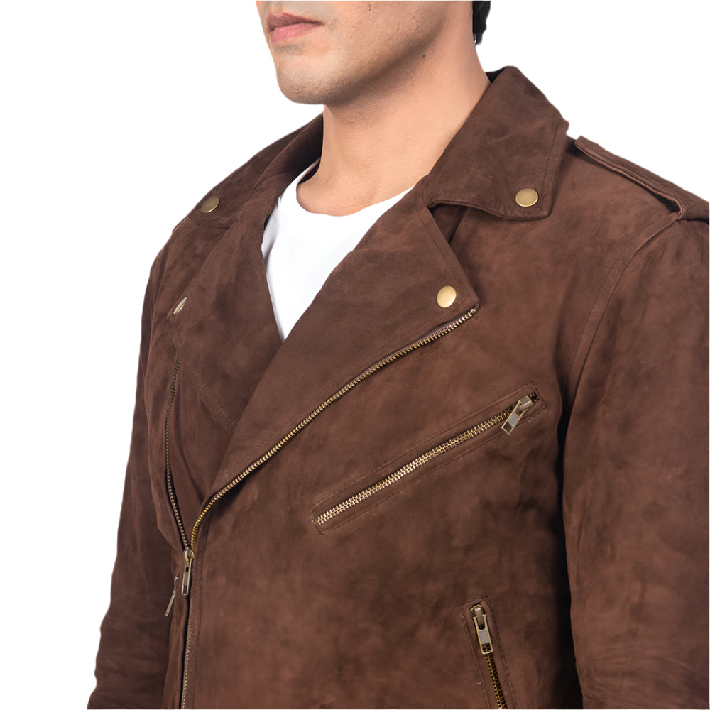 Braune Wildleder-Bikerjacke für Herren