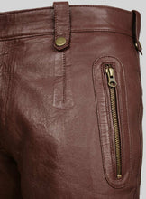 Cargar imagen en el visor de la galería, Men's Brown Genuine Leather Jeans Pants