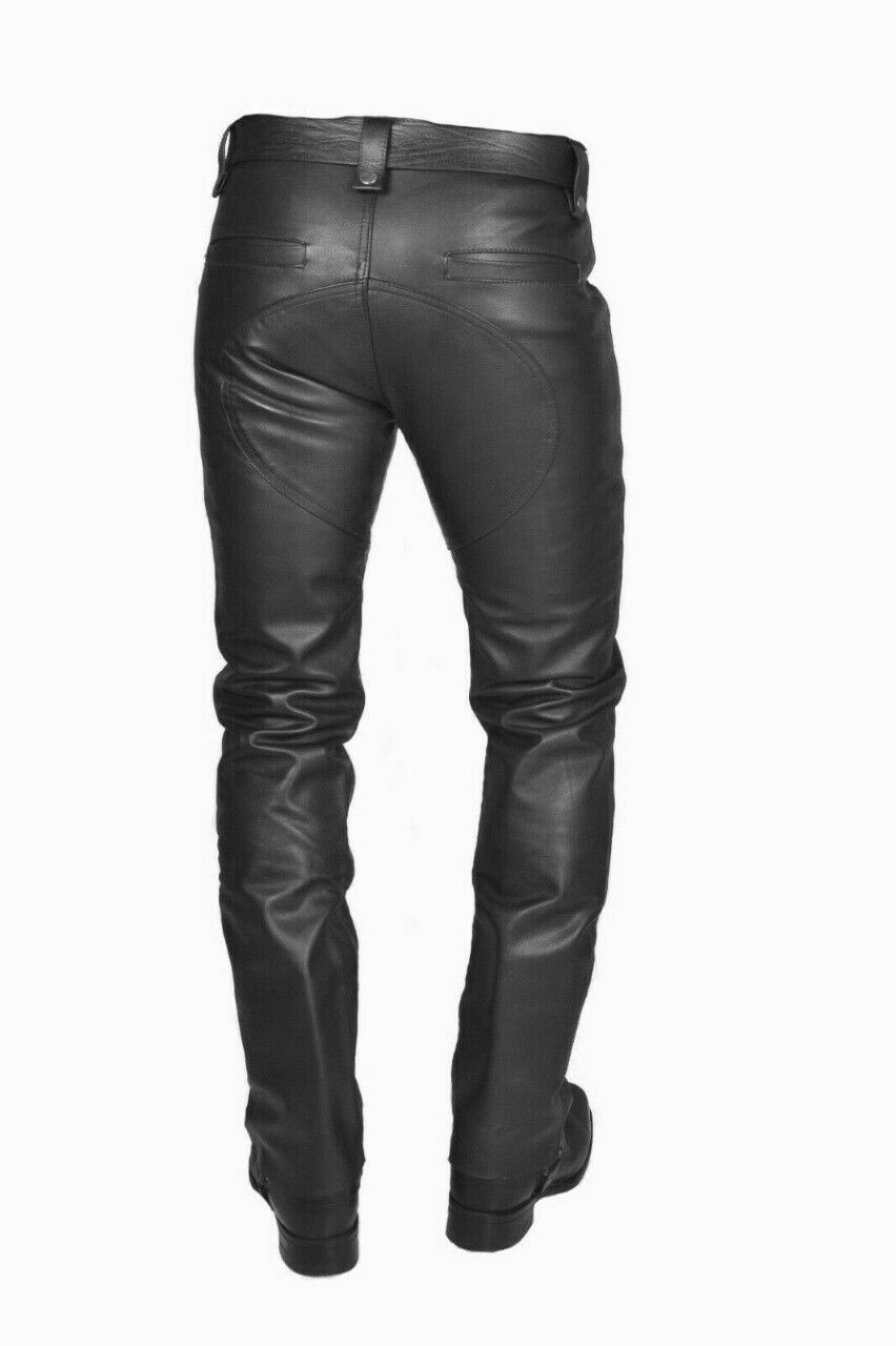 Men's Black Genuine Leather Pants Jeans