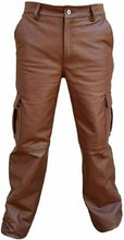 Cargar imagen en el visor de la galería, Men's Brown Genuine Leather Cargo Pants Biker Trouser
