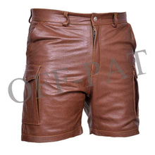 Last inn bildet i Galleri-visningsprogrammet, Men's Brown Genuine Leather Casual clubwear Cargo shorts