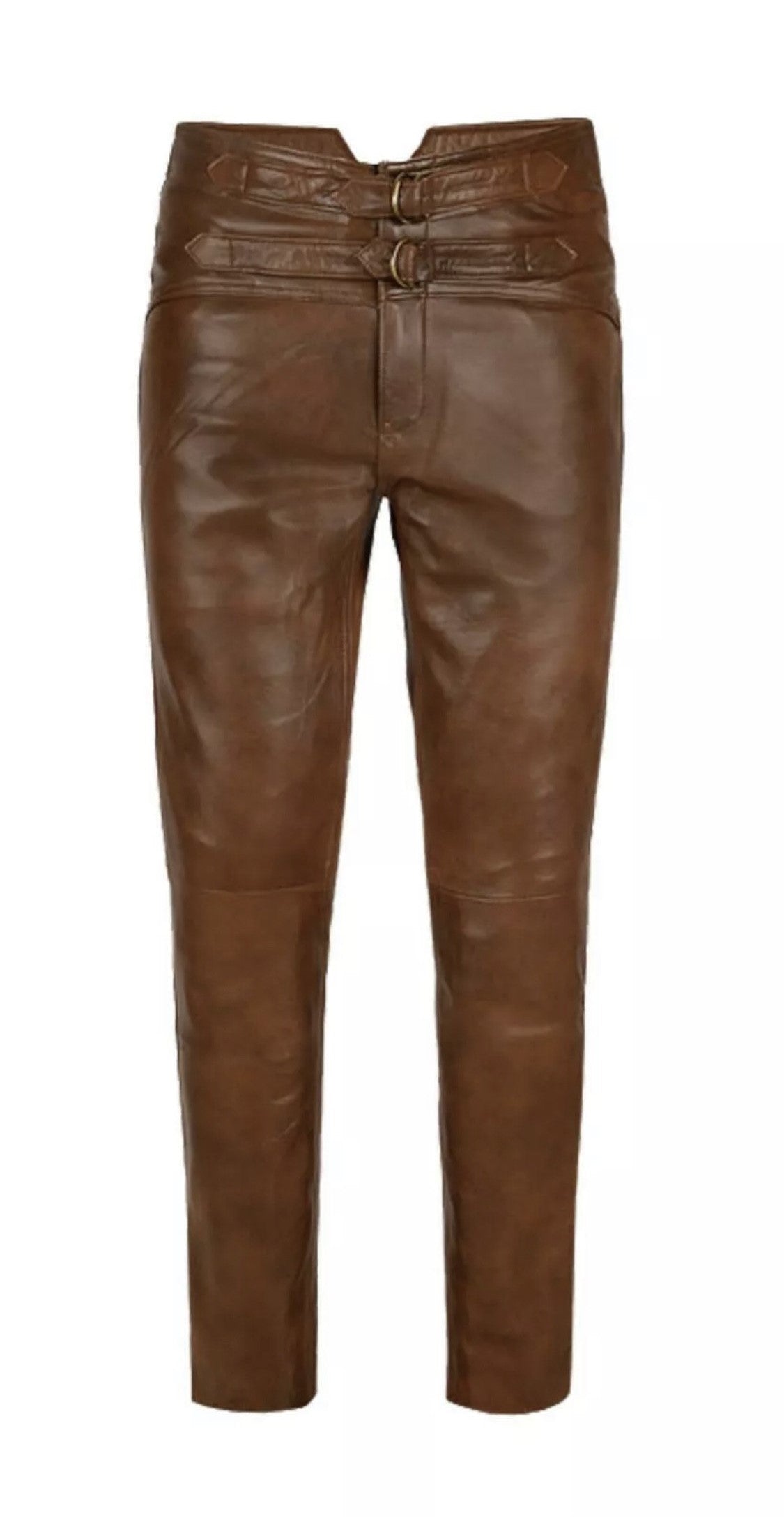 Men's Brown Leather Slim Fit Pants