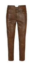 Cargar imagen en el visor de la galería, Men's Brown Genuine Leather Slim Fit Pants