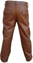 Cargar imagen en el visor de la galería, Men's Brown Genuine Leather Cargo Pants Biker Trouser