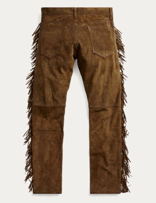 Men's Brown Suede Jeans with Fringes