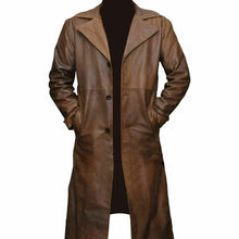 Load image into Gallery viewer, Men's Brown Genuine Leather Trench Coat