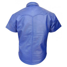 Cargar imagen en el visor de la galería, Blue Leather short sleeve shirt
