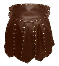 Cargar imagen en el visor de la galería, Men's Brown Genuine Leather Studded Gladiator Kilt Larp