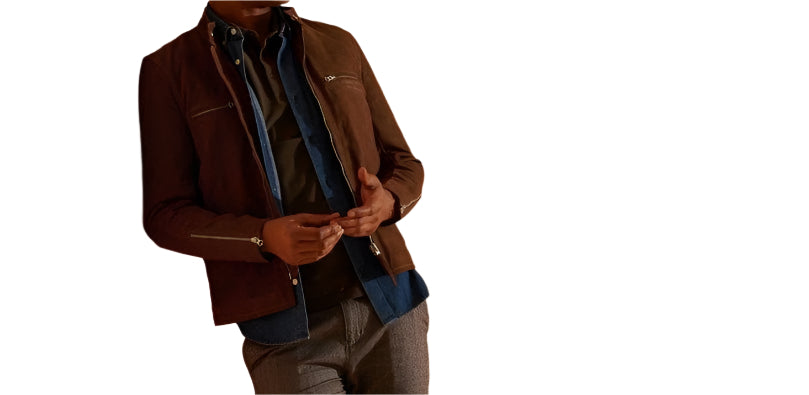 Men's Brown Racer Nubuck Leather Jacket