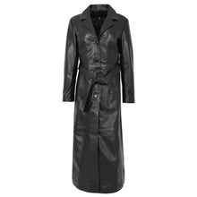 Load image into Gallery viewer, Women's Black Genuine Leather Long Coat Trench