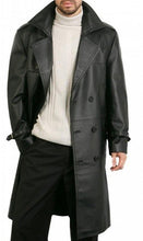 Load image into Gallery viewer, Men's Black Genuine Leather Knee Length Coat Jacket