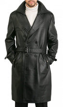 Load image into Gallery viewer, Men's Black Genuine Leather Knee Length Coat Jacket