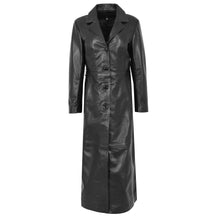 Load image into Gallery viewer, Women's Black Genuine Leather Long Coat Trench