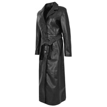 Load image into Gallery viewer, Women's Black Genuine Leather Long Coat Trench