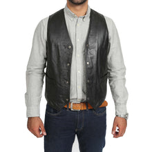 Lataa kuva Galleria-katseluun, Men's Black Leather Waistcoat Vest