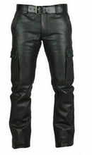 Cargar imagen en el visor de la galería, Men's Black Genuine Leather Cargo Trouser pants