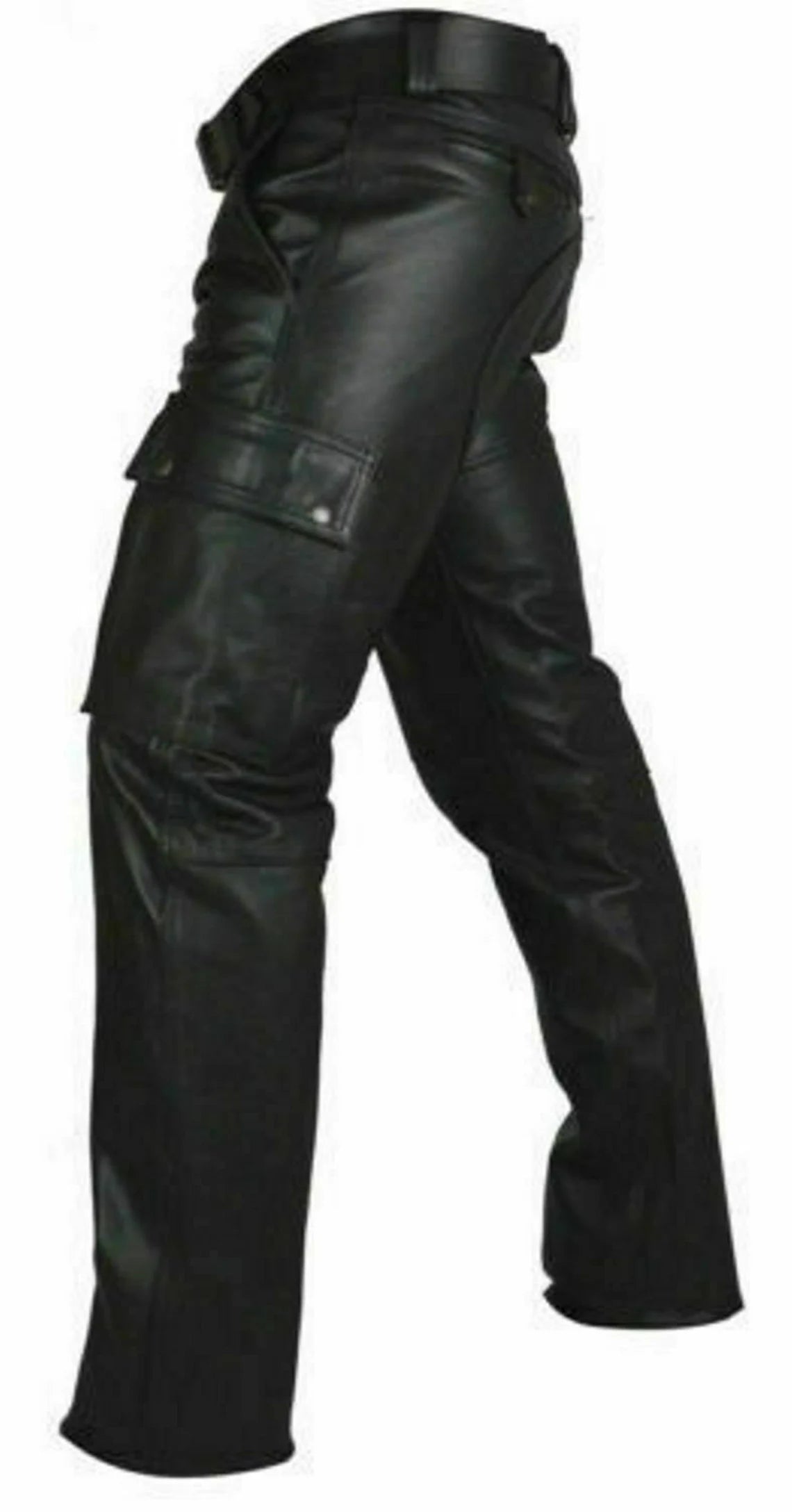 Pantalon de motard coupe slim en cuir véritable pour hommes