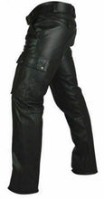Cargar imagen en el visor de la galería, Men's Black Genuine Leather Cargo Trouser pants