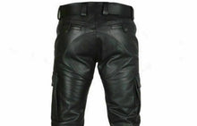 Cargar imagen en el visor de la galería, Men's Black Genuine Leather Cargo Trouser pants