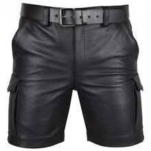 Last inn bildet i Galleri-visningsprogrammet, Men's Genuine Leather Casual Cargo Shorts with Belt