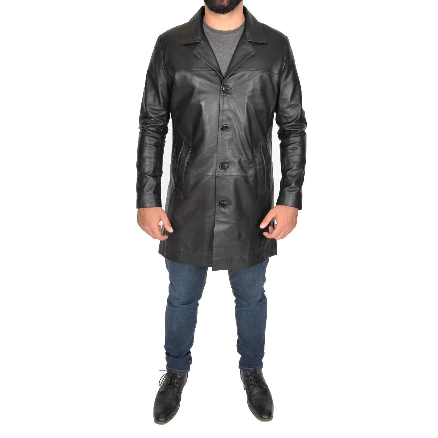 Men's Black Genuine Lambskin 3/4 Length Coat Jacket