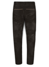 Cargar imagen en el visor de la galería, Men's Dark Brown Genuine Leather Slim Fit Jeans