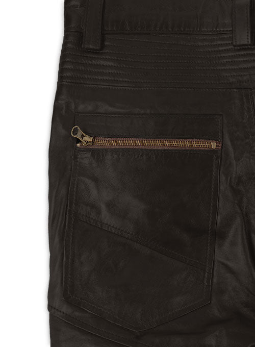 Men's Dark Brown Leather Slim Fit Jeans