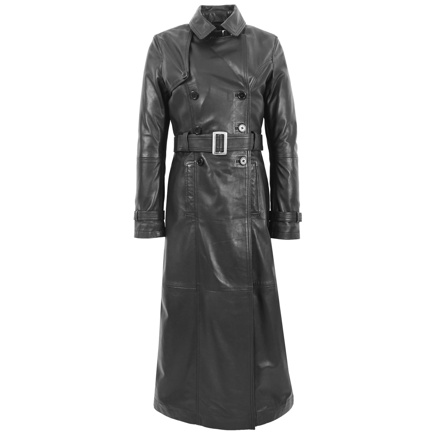 Women's Black Genuine Leather Full Length Coat