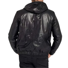 Cargar imagen en el visor de la galería, Men's Black Genuine Leather Hoodie