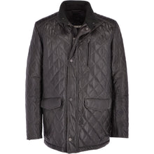 Cargar imagen en el visor de la galería, Men's Black Genuine Leather Diamond Quilted Jacket
