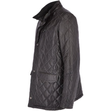 Cargar imagen en el visor de la galería, Men's Black Genuine Leather Diamond Quilted Jacket