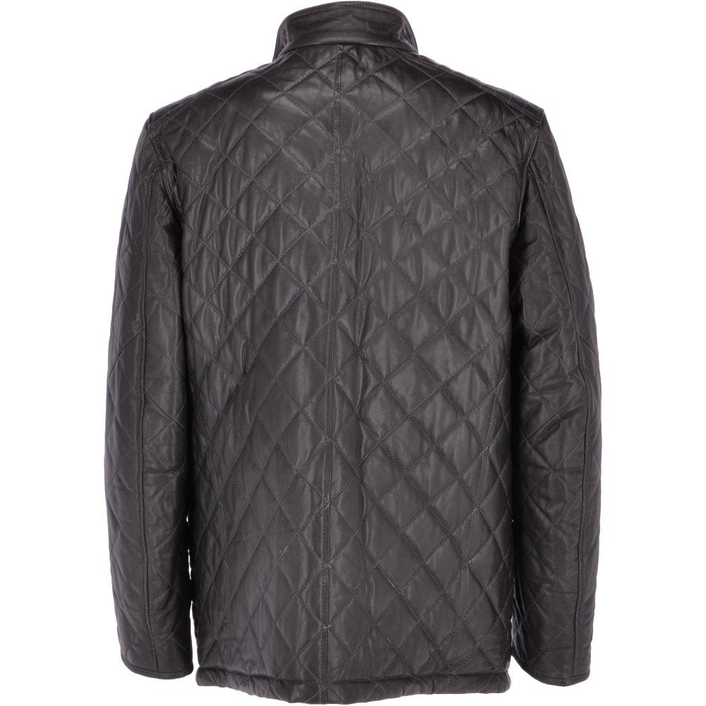 Men's Black Genuine Leather Diamond Quilted Jacket