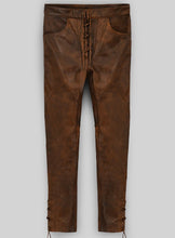 Cargar imagen en el visor de la galería, Men's Brown Genuine Leather Slim Fit Jeans