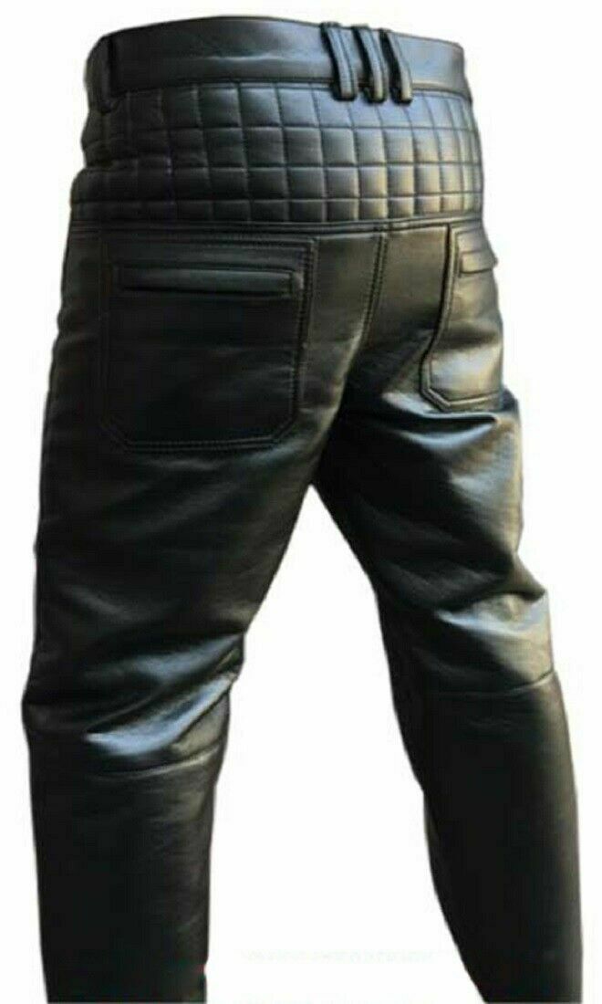 Men's Leather Quilted Biker Pants