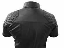 Load image into Gallery viewer, Men's Genuine Leather Quilted short sleeve shirt