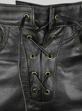 Last inn bildet i Galleri-visningsprogrammet, Men's Black Genuine Leather Laced up Biker trouser pants