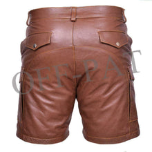 Last inn bildet i Galleri-visningsprogrammet, Men's Brown Genuine Leather Casual clubwear Cargo shorts