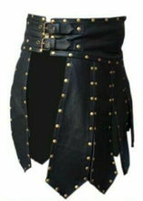 Cargar imagen en el visor de la galería, Men's Genuine Leather Studded Gladiator Kilt Larp Black