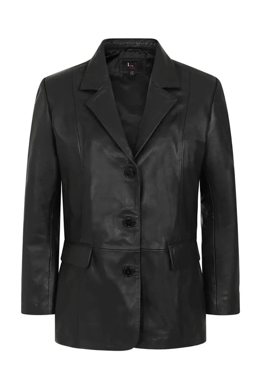Women's Black Genuine Leather Blazer