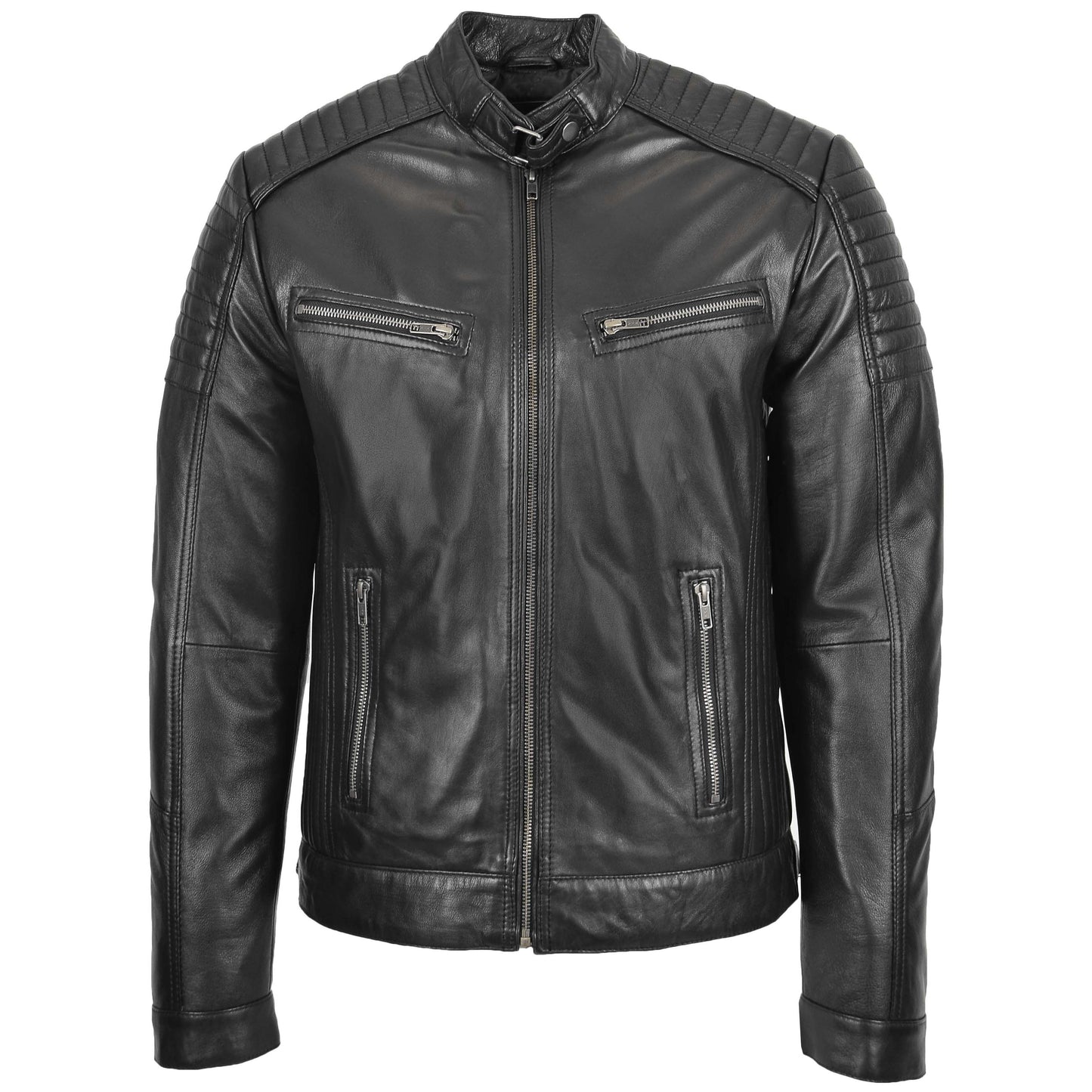 Veste en cuir véritable noir pour homme