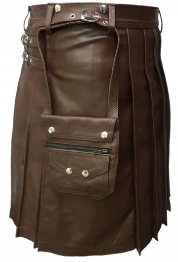 Men's Brown Real Leather UTILITY KILT with SPORRAN