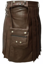 Last inn bildet i Galleri-visningsprogrammet, Men's Brown Real Leather UTILITY KILT with SPORRAN