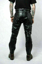 Cargar imagen en el visor de la galería, Men's Black Genuine Leather Padded Biker Pants