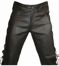 Last inn bildet i Galleri-visningsprogrammet, Men's Black Genuine Leather Laced Biker pants