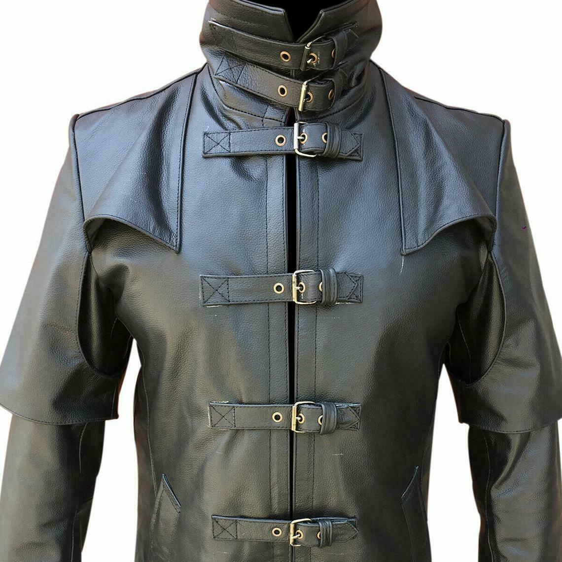 Men's Black Genuine Leather Steampunk Coat Gothic