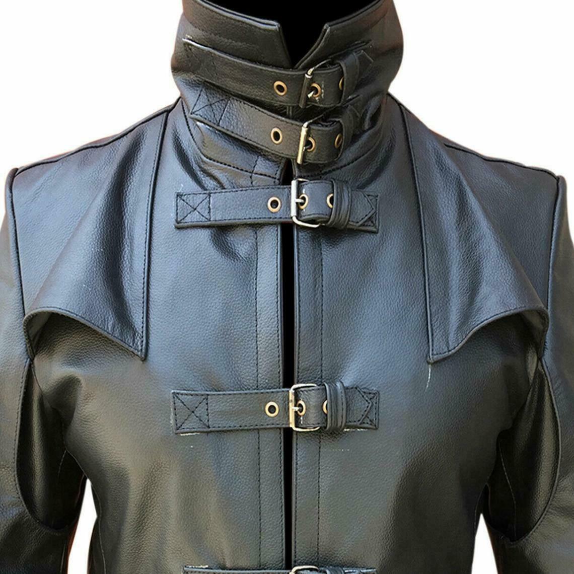 Men's Black Genuine Leather Steampunk Coat Gothic
