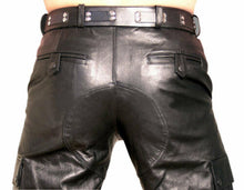 Cargar imagen en el visor de la galería, Men's Black Genuine Leather Cargo Pants Trouser