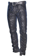 Afbeelding in Gallery-weergave laden, Men's Genuine Leather Laced Biker trouser pants