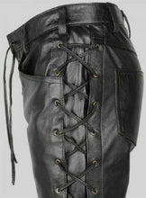 Last inn bildet i Galleri-visningsprogrammet, Men's Black Genuine Leather Laced up Biker trouser pants